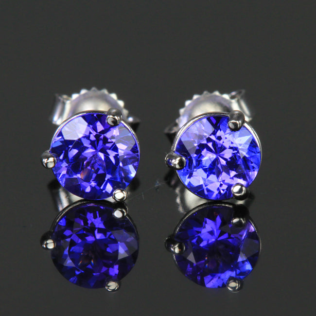 14K White Gold Round Tanzanite Stud Earrings 1.17 Ct 5.5mm
