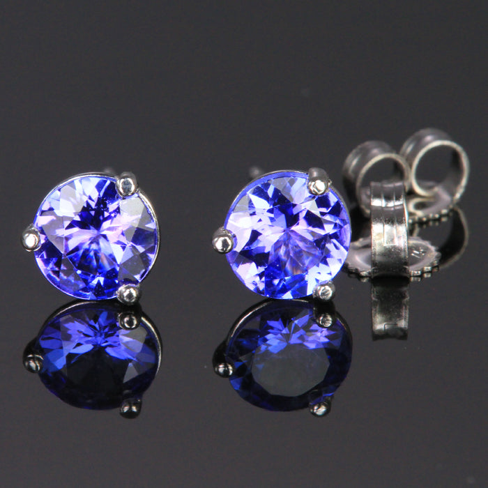 Blue Violet 14K White Gold Round Tanzanite Stud Earrings 1.21 Carats