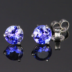 Blue Violet 14K White Gold Round Tanzanite Stud Earrings 1.21 Carats