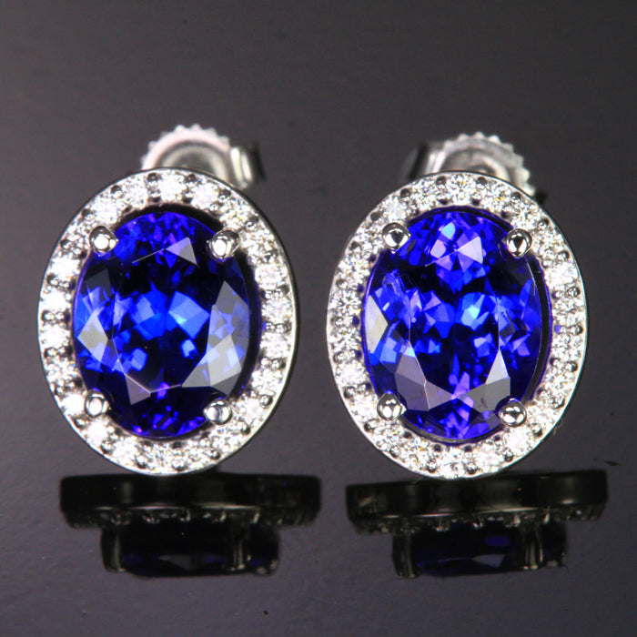 14K White Gold Oval Tanzanite and Diamond Halo 5.50 Carats