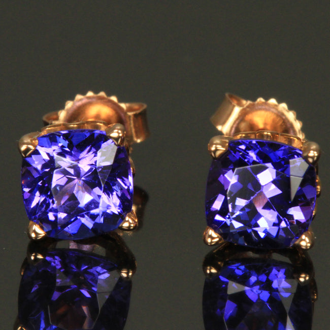 2.17 Ct. Cushion Tanzanite Rose Gold Stud Earrings