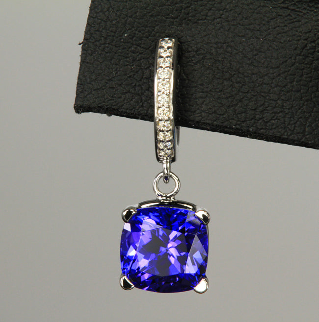 14k White Gold Square Cushion Tanzanite and Diamond Earrings 6.40 Carats