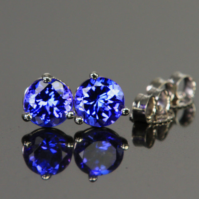 14k White Gold Round Tanzanite Stud Earrings  1.17 Carats