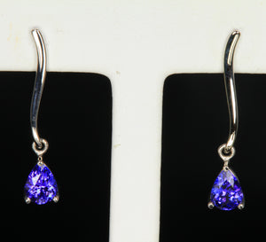 14K White Gold Stude Pierced Pear Shaped Tanzanite Earrings 1.65 Carats