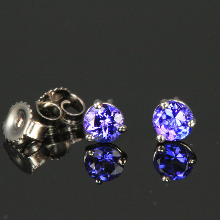 Blue Violet Round Tanzanite Stud Earrings .62 Carats