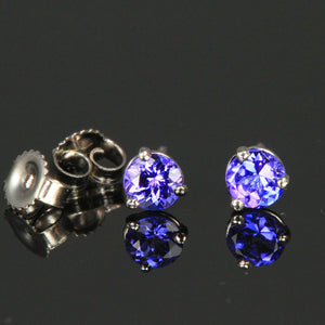Blue Violet Round Tanzanite Stud Earrings .62 Carats