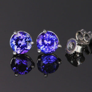 14k White Gold Round Tanzanite Stud Earrings 1.71 Carats
