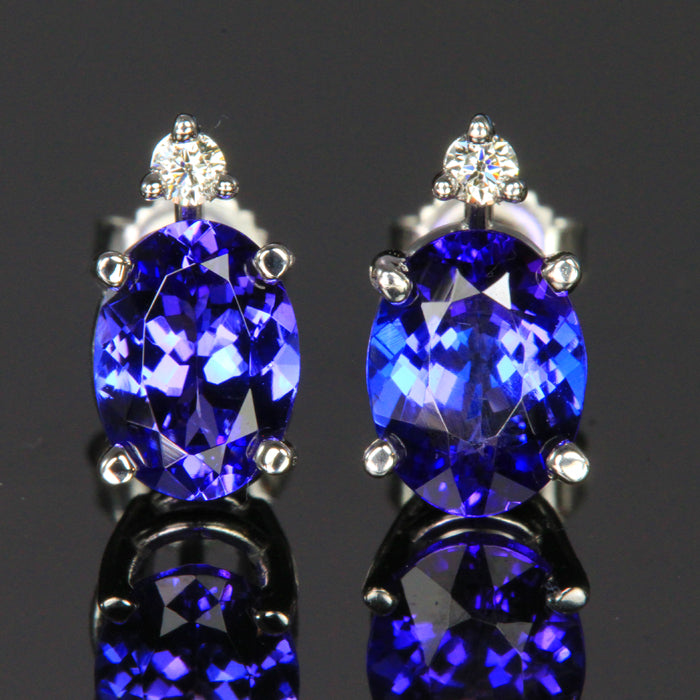 14K White Gold Oval Tanzanite and Diamond Earring 2.51 Carats