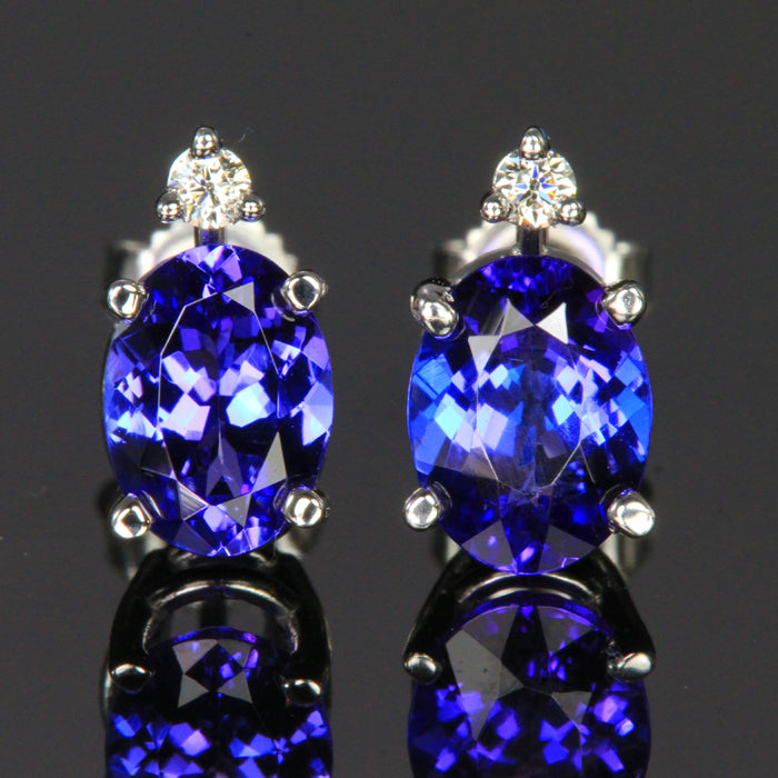 14K White Gold Oval Tanzanite and Diamond Earring 2.51 Carats