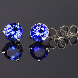 14K White Gold Round Tanzanite Stud Earrings 1.34 Carats