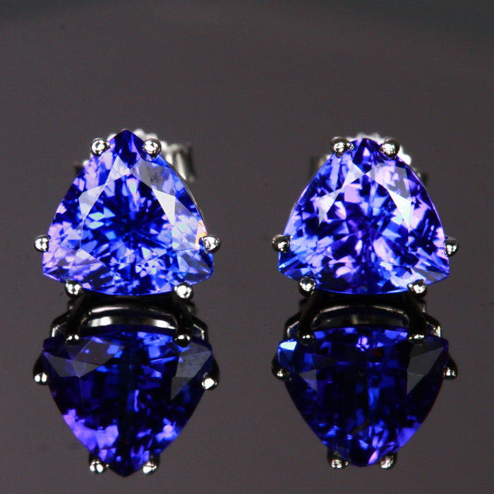 14k White Gold Trilliant Tanzanite Earrings 3.76 Carats 8mm