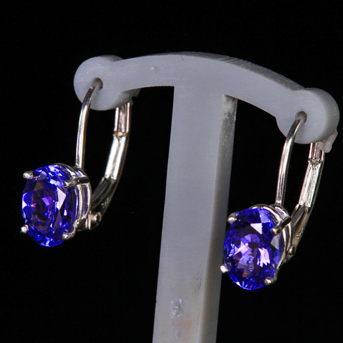 14K White Gold Oval Lever Back Tanzanite Earrings 1.90 Carats