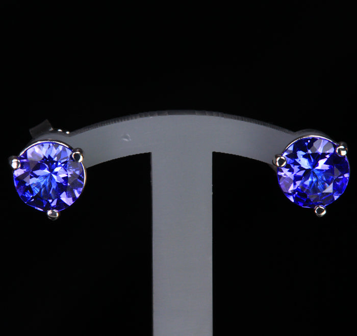 14K White Gold Round Tanzanite Stud Earrings 1.12 Carats