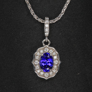 oval tanzanite diamond halo diamond bail pendant