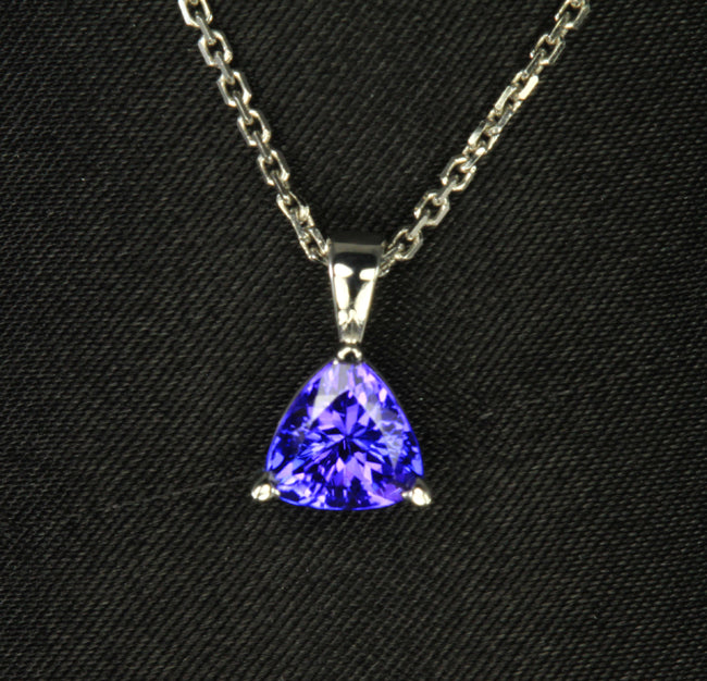 14K white Gold Blue Violet Trillant Cut Tanzanite Pendant 1.20 Carats