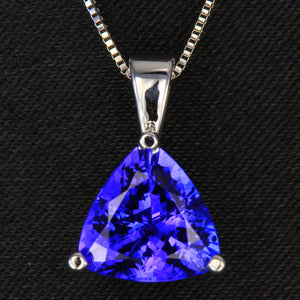 14K White Gold Blue Violet Trillant Cut Tanzanite Pendant 2.09 Carat