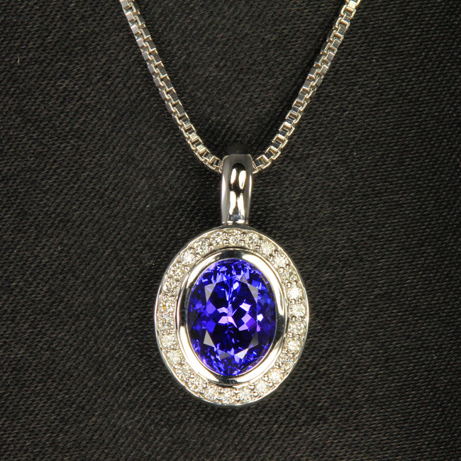 white gold oval tanzanite pendant