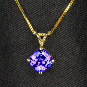 yellow gold square cushion tanzanite pendant