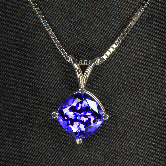 14K White Gold Square Cushion Tanzanite Pendant 2.26 Carats