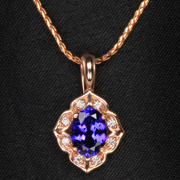 14k Rose Gold Oval Tanzanite and Diamond Pendant 1.03 Carats