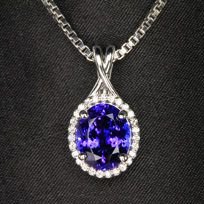 14K White Gold Oval Tanzanite and Diamond Pendant 3.02 Carats
