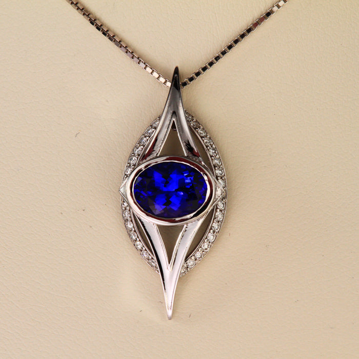 White Gold Tanzanite and Diamond Pendant