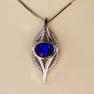 White Gold Tanzanite and Diamond Pendant