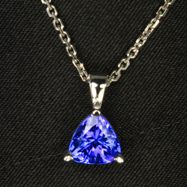 14K white Gold Blue Violet Trillant Cut Tanzanite Pendant 1.20 Carats