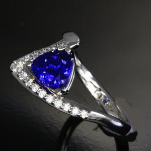 Trilliant Tanzanite Ring with Ideal Cut Diamonds