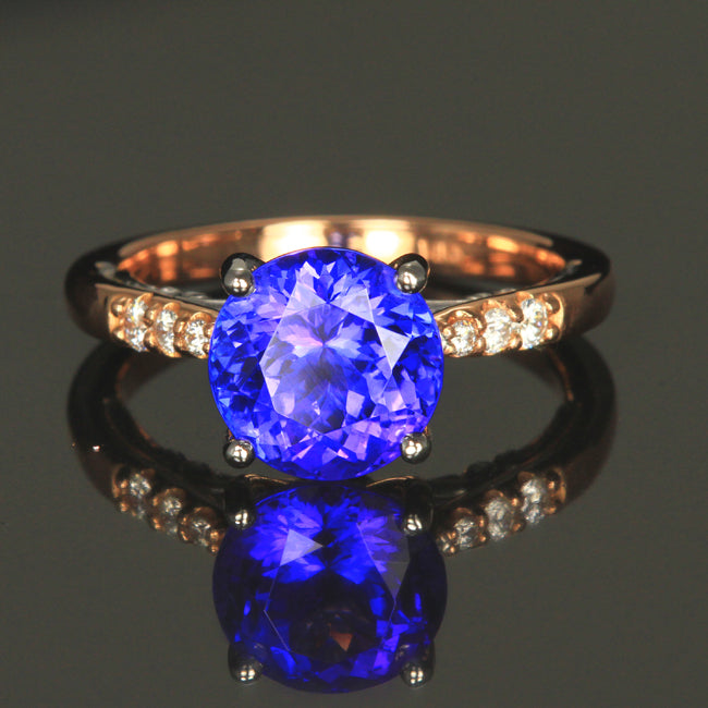 yellow and rose gold tanzanite and diamond ring
