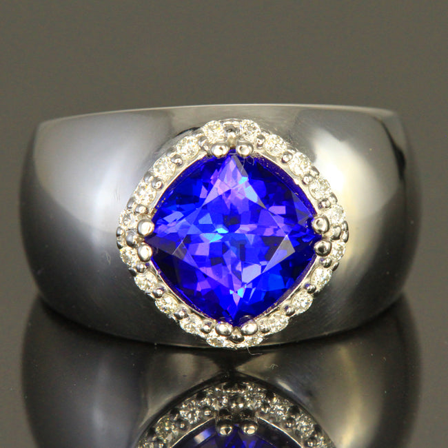 wide band tanzanite and diamond ring