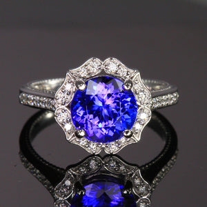 tanzanite diamond halo ring