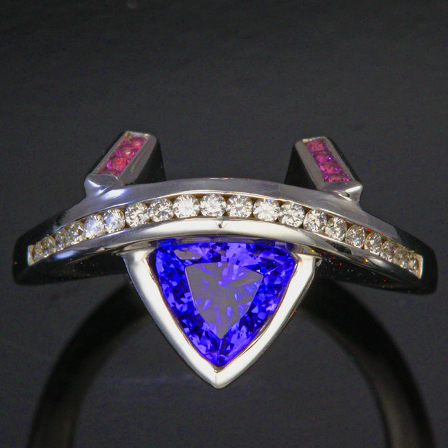14K White Gold Tanzanite, Diamond and Pink Sapphire Ring by Christopher Michael 1.32 Carats