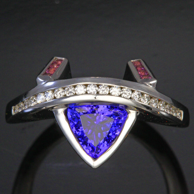 Tanzanite diamond pink sapphires trilliant ring