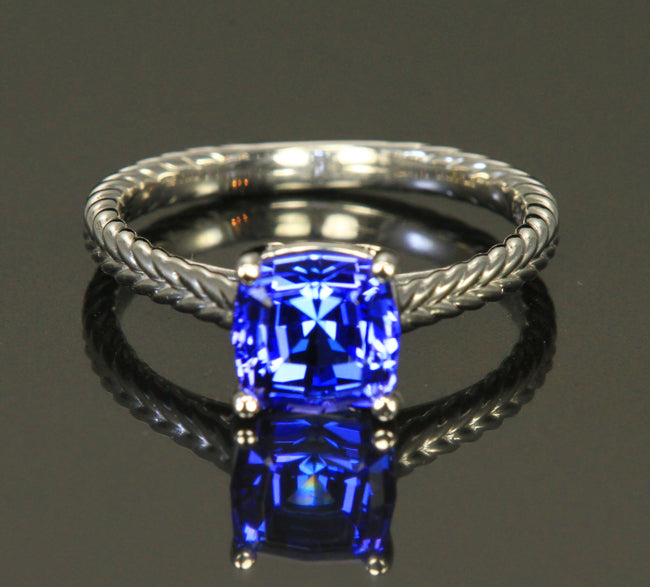 14K White Gold Square Cushion Tanzanite Ring