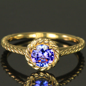 14K Yellow Gold Round Brilliant Tanzanite Ring