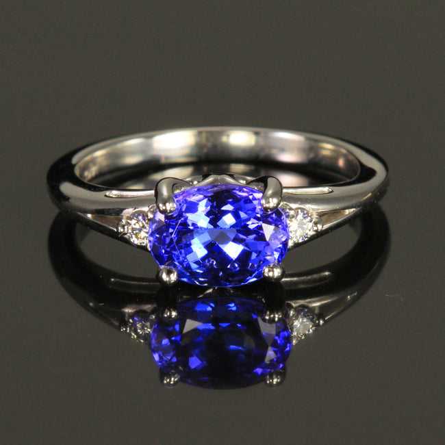 14K White gold tanzanite and diamond ring