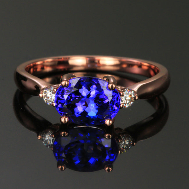 14K Rose Gold Oval Tanzanite and Diamond Ring 1.29 Carats