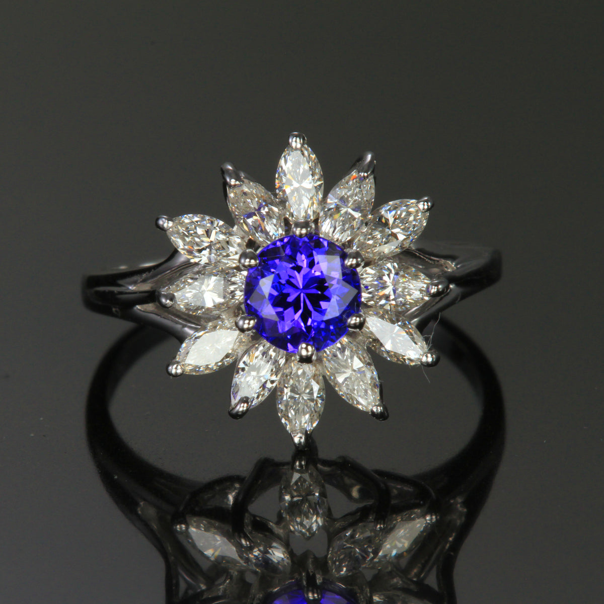 14K White Gold Estate Tanzanite and Diamond Ring