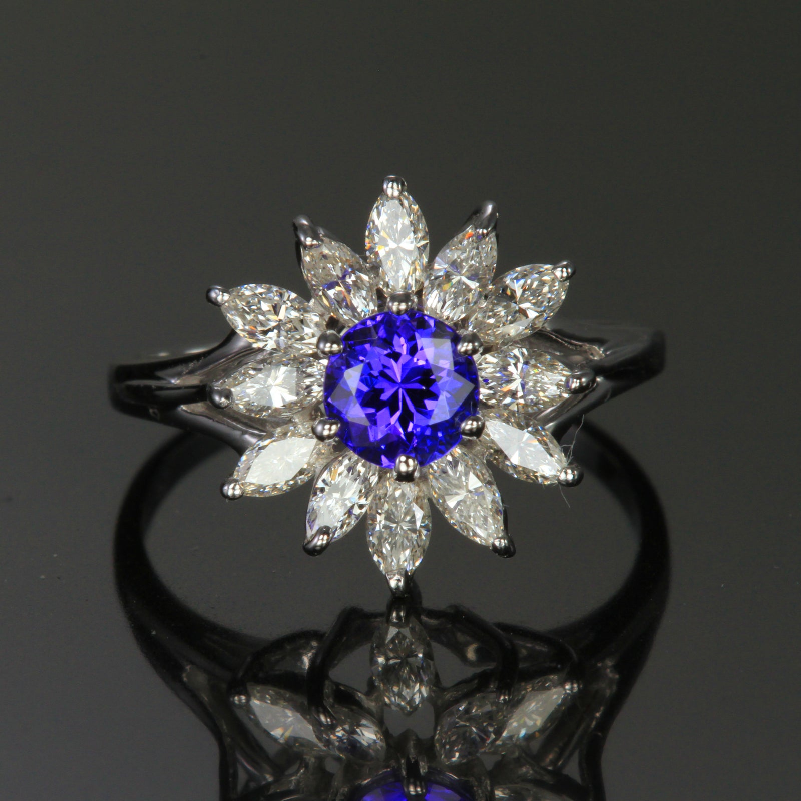 14K White Gold Estate Tanzanite and Diamond Ring