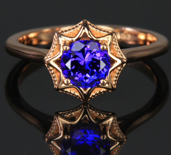 14K Rose Gold Round Brilliant Tanzanite Ring 1.15 Carats