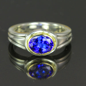sterling silve and yellow gold tanzanite ring
