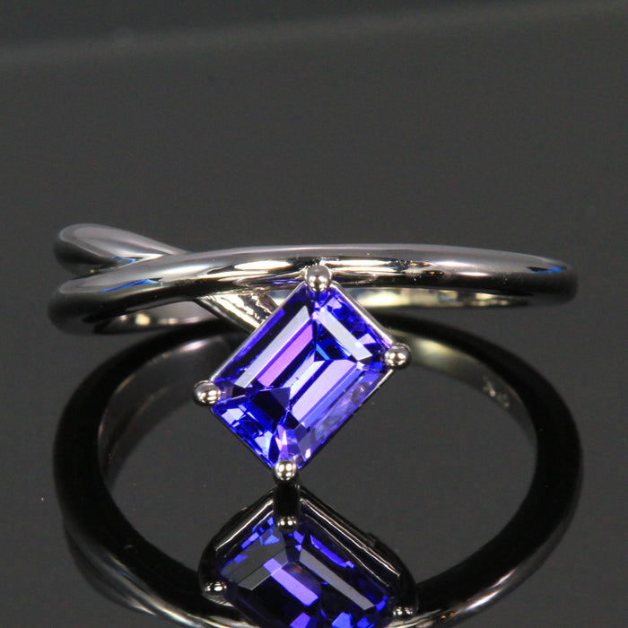 14K White Gold Emerald Cut Tanzanite Ring 1.25 Carats