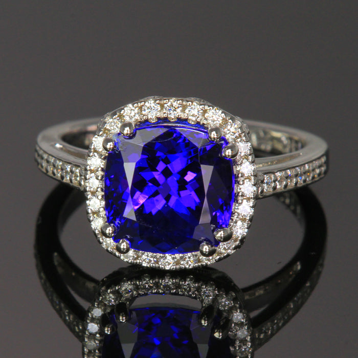 white gold quare cushion tanzanite diamond ring