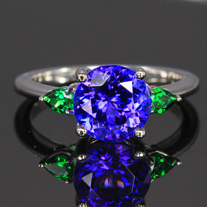 14K White Gold Tanzanite and Tsavorite Ring 3.25 Carats
