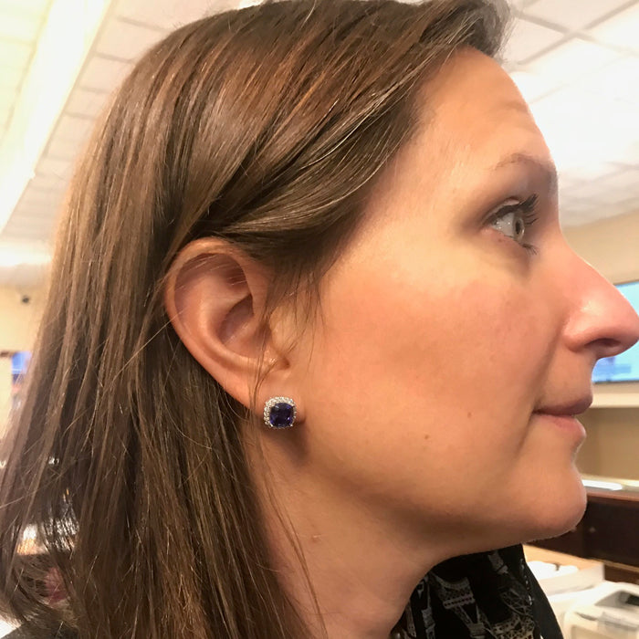 Tanzanite Stud Halo Earrings 5.69 Carats with Fine Diamonds