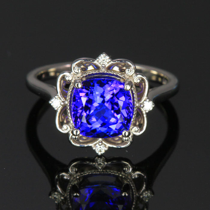 square cushion tanzanite diamond ring