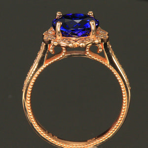 14K Rose Gold Round Brilliant Tanzanite and Diamonds Ring by Christopher Michael  3.44 Carats