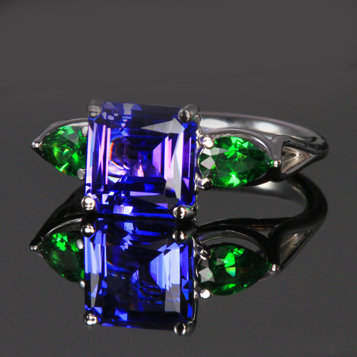 14K White Gold Tanzanite and Tsavorite Garnet Ring 4.02 Carats ON HOLD
