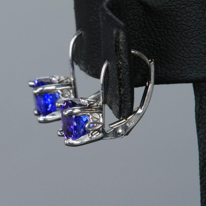 14k White Gold Round Tanzanite Leverback Earrings 2.44 Carats